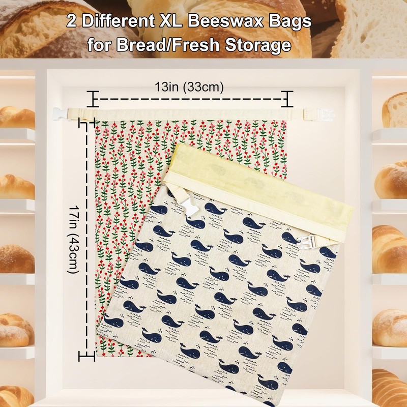 Reusable Beeswax Bread Bags for Homemade Sourdough: XL 13x17in (2
