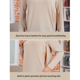 Ecavus Women's Nursing Tops Long Sleeve 3 Packs Hidden Zipper Nursing Shirts for Breastfeeding Side Split Maternity Clothes