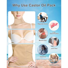 Castor Oil Pack Wrap, Caster Oil Packs, 4 Pcs Castor Oil Wrap Pack with Storage Bag, Reusable Castor Oil Packs for Liver with Adjustable Elastic Strap Flannel Cotton Machine Washable Anti Oil Leak