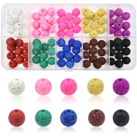 TOAOB 100pcs Colorful Natural Lava Beads Stone Chakra Beads Bulk 8mm Round Loose Gemstone Spacer Beads for Diffuser Essential Oil
