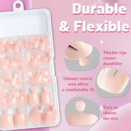 AddFavor 120pcs Pink Press on Toenails for Women, Toe Nail Press on Square Fake Toenails Nude Pink Full Cover Toenail Press ons Fake Toe Nail Tips Glue on Toenails, 12 Sizes Toe Press on Nails