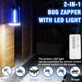 Endbug Bug Zapper with LED Light, Waterproof Bug Zapper Outdoor Indoor, Mosquito Zapper Outdoor Electric Fly Zapper, Mosquito Killer Fly Trap for Outside Patio Garden Backyard Home (Remote Control)