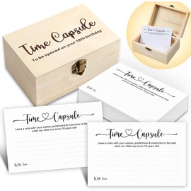 Time Capsule Box 1st Birthday, Baby Time Capsule Box for First Birthday Party Games, 50Pcs Advice and Wishes Cards Gift Keepsake Box for Baby Shower Decorations Games