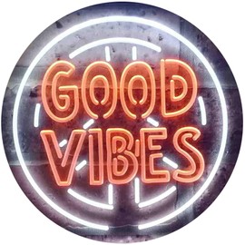Good Vibes Peace Signal Display Dual Color LED Neon Sign White & Orange 12" x 8.5" st6s32-i3595-wo