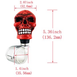 Abfer Car Power Handle Spinner Skull Shape Steering Wheel Suicide Control Knob Turning Assist Helper Fit Most Vehicles Trucks (Red)