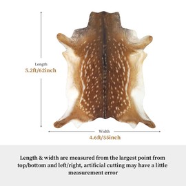 Deer Rug Deer Hide Rug Cow Print Rug Faux Cow Hide Rugs 4.6x5.2 FT Faux Reindeer Rugs Animal Print Cowhide Carpet Small Antelope Non-Slip Area Western Sikadeer for Living Room Bedroom Western Decor