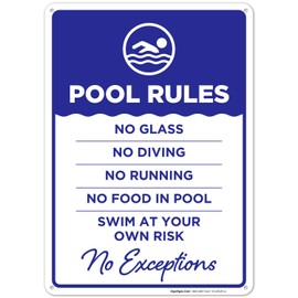 Sigo Signs, Pool Rules - No Exceptions Sign, Pool Sign, 10x14 Inches, 55 mil Thick HDPS (high Density polystyrene), Made in USA