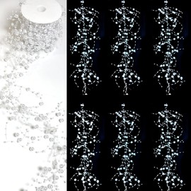 Chuxin 4m Pearl String, Artificial Floating Beads for Centerpieces Vases, Crafts Faux Pearls Roll Strand for Candle Centerpieces, Vase Filler, Garland, Wedding, Party, Christmas Tree Decoration