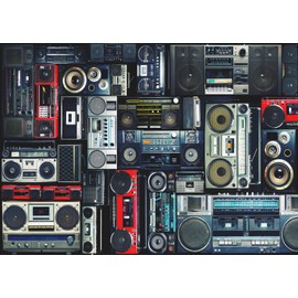 CORFOTO Retro Mix Radio Backdrop Vintage Wall of Radio Boombox Photography Background 70s 80s Style Backdrops Old-Fashioned Antique Music Party Banner Wall Decor Photoshoot Photo Studio Props Fabric