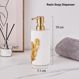 Ekirlin Resin Soap Dispenser with Pump, 16 Oz Liquid Hand Soap Dispenser, Refillable Bottle Hand Dish Soap Jar Dispensers for Bathroom, Countertop, Kitchen and Laundry Room with Gold Angel's Feather
