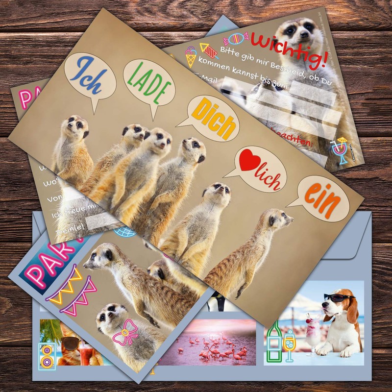 Set of 12 Meerkat Invitation Cards with Envelopes for Children's