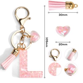 Key Chain with Letter, Initials Keyring with Heart Pendant, Pink Tassel, Gifts for Women, Bag Handbag Travel Decoration, l, Unit size