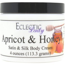 Eclectic Lady Apricot and Honey Satin and Silk Cream, Body Cream, Body Lotion, 4 oz - Shea Butter, Aloe, Silk Amino Acids, Vitamin E, Phthalate-Free, Handcrafted in USA - Perfect For Women