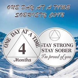 IELCJJ 4 Month Sobriety Coin, One Day at A Time Sobriety Chip AA Cions and Medallions Alcoholics Anonymous Four Months Triplate Recovery Gifts for Men Women Sober Token with PU Leather Keychain