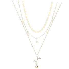 BESPORTBLE Delicate Three Layered Rose Pendant Necklace for Women Stylish Neck Chain Jewelry Versatile Design for Any Occasion Lightweight Comfortable Wear Accessory