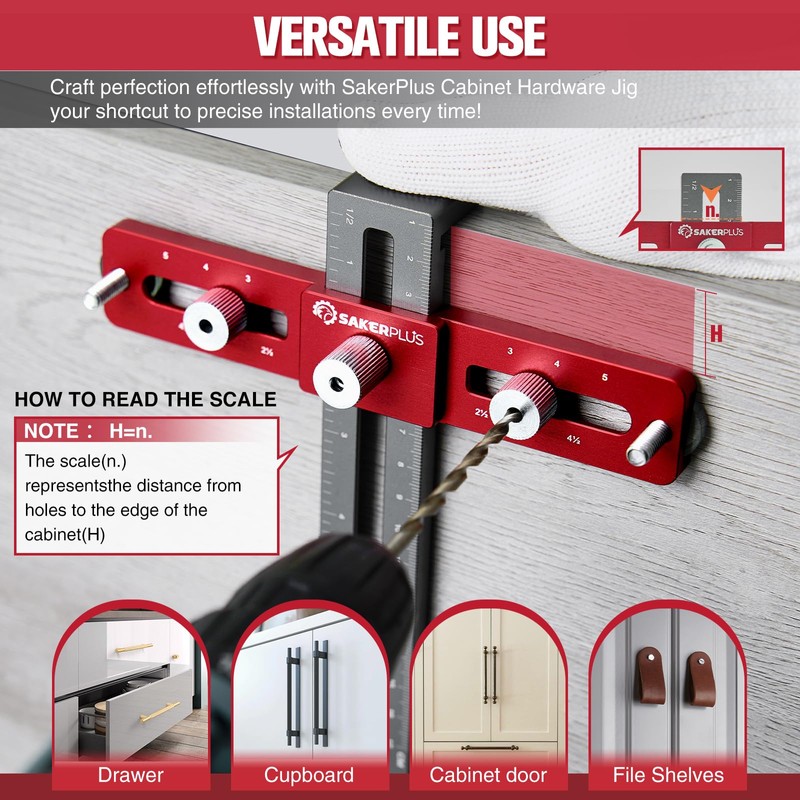 SakerPlus Cabinet Hardware Jig,Adjustable Cabinet Handle Template Tool for Knobs,Handles