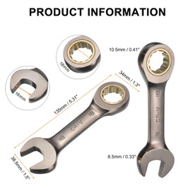 sourcing map Stubby Ratcheting Wrench 18mm Metric Box and Open End Cr-Mo Steel 12-Point 72-Teeth Geared Combination Wrench Spanner for Home Auto Repair Machine Maintenance