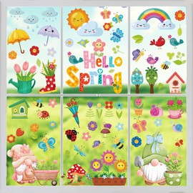 Spring Flower Window Clings Stickers Decorations Window Decals Glass Dwarf Flower Butterfly Colorful for Office Home