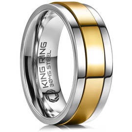 King Ring 8mm Ultra Polished Spinner Ring – Premium Shiny Flat Stainless Steel Fidget Ring for Men & Women K15 – Silver Gold 13