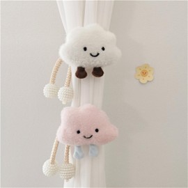 Curtains Tiebacks Pack of 2 Cartoon Clouds Curtain Clips Tieback Rope, Clouds Curtain Holdbacks Curtain Clips 3D Clouds for Children's Room Decoration (White)