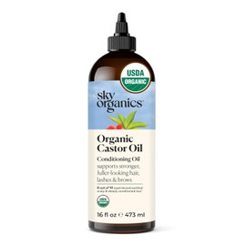Sky Organics Aceite de ricino orgánico sin refinar, 100 % puro, sin hexano, hidratante y curativo, 16 oz (473 ml)