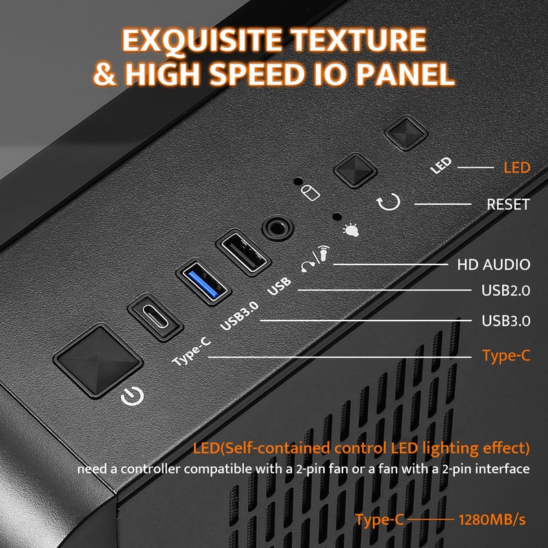 darkFlash ATX Mid-Tower PC Case with Screen, Three Side Glass,