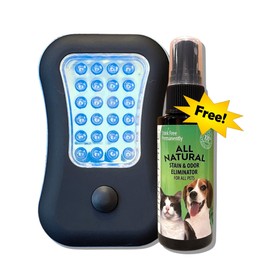 UV Black Light Flashlight for Pet Urine Detection. Great Ultraviolet Blacklight LED for Cat & Dog Pee Stain Detector with Free All Natural Urine Odor and Stain Remover 2 oz