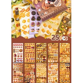 Food Sticker Book Japanes 700+Cute Stickers - Fun Craft Stickers for Scrapbooks Planners, Gifts and Rewards 25-Page Sticker Book and up Teachers Crafts(Brown Fresh Party)
