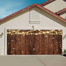 Rustic Glitter Wood Garage Door Decorations Background Light Rustic Brown Wooden Boards Backdrops Wedding Party Banner Birthday Bridal Baby Shower I Do BBQ Vintage Party Decor Banner Cover 16X7FT