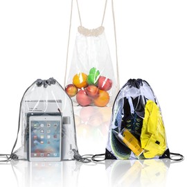 BSITSSS 3 PCS Clear Drawstring Gym Bag, Clear Drawstring Bag, Waterproof Foldable Transparent Drawstring Backpack, Clear Drawstring Bags PVC Sports Drawstring Bag for Women Men