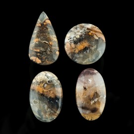 CRYSTALIS Wholesale 4pcs Natural Golden Dendrite Agate Loose Gemstone Bulk Cabochons Jewelry Making Supply, Chakra & Healing Polished Stones, Wire Wrapping, DIY, Gem Collection