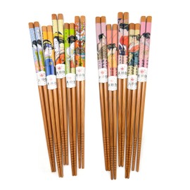 10 Pairs Reusable Bamboo Chopsticks, Edo Period Lady Pattern Natural Bamboo Wood Chopsticks, 8.8Inch/22.5cm Polybag packing by LANHUTHS