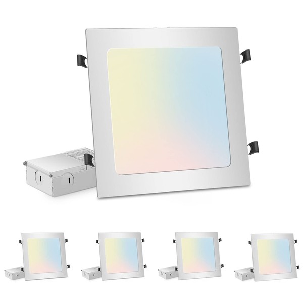 LZHOME 4-Packs 11 inch Square Recessed Light: 3 Color Temperature Selectable & Dimmable Lamp, 2200 Lumens Ultra Thin Led Canless Downlight Lighting with Junction Box, 26W Eqv 230W