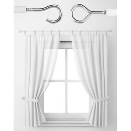 QWORK® 5 m curtain wire, white, curtain rope, plastic coated curtain rope, curtain ropes, with 6 pieces screw eyelets and 6 pieces hooks