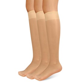 Loiluliy 3 Pairs 20 Denier Knee Stockings Women's Nylon Stockings Transparent Black Tear-Resistant Pressure-free Comfort Waistband Fine Stockings, amber, One size fits all