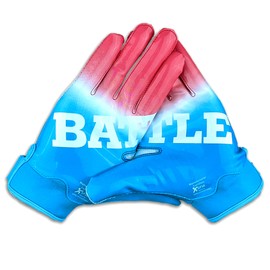 Battle Sports Gradient Red, White & Blue Wide Receiver Football Gloves, Ultra Stick Adult & Youth Gloves - Adult Medium