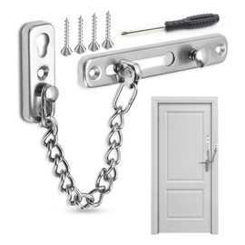 Door Chain Lock, Door Chain Security Lock, Stainless Steel Door Chain Lock for Hotel, Family, Interior Doors, Windows (Silver, with Screwdriver)