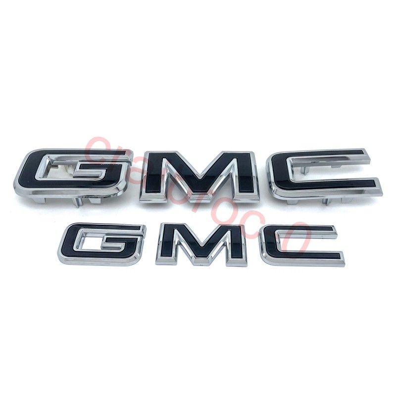 GMC 2pcs Set Front Rear Chrome Black GMC Emblems Fit