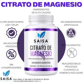 Citrato de Magnesio y Citrato de Potasio con 120 cápsulas c/u de 500 mg.