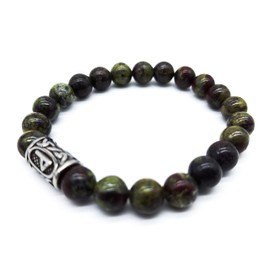 Viking Futhark Rune Gemstone Bracelet (18/21 cm, Women/Men) in Gift Box, Protection Happiness, Energy, Jasper Stainless Steel