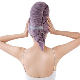XAIODRAGONSKY Large Microfiber Hair Towel Wrap for Women 2PC, Soft Hair Drying Towel with Elastic Band Fast Drying Hair Turbans Purple