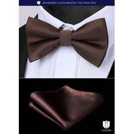 HISDERN Men's Bowtie, One-Touch, Plain, Striped, Hook Type, Bowtie with Square Set, Easy to Put on and Take Off, Washable, Entrance Ceremonies, Weddings, Receptions, Chorus, Parties, 11 Colors, 03
