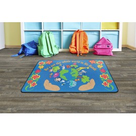 Flagship Carpets He's Got The Whole World in His Hands Area Rug for Childrens Classroom or Home Learning Area, Kids Room for Educational Play Mat, 4' x 6', Rectangle, Multicolor