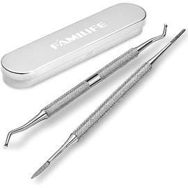FAMILIFE L07 Lima para uñas encarnadas 100% de acero inoxidable y elevador de doble cara con estuche de almacenamiento (Lima para uñas encarnadas)
