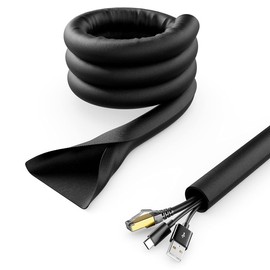 deleyCON 1.5 m Cable Tube Self-Closing Cable Management Cable Duct Cable Protection Robust Nylon Cable Sheath Household Office Desk Black