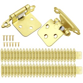 Gold Cabinet Door Hinges 1/2 Inch Overlay (Variable),50 Pack 25 Pairs Flush Face Mount Cupboard Self-Closing Kitchen Cabinet Hinges with Brass Screws