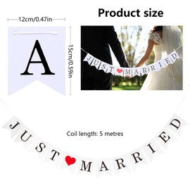 Just Married Banner Letter Pull Flag, White Wedding Party Hanging Decoration Sets, Romantic Letter Bunting Ribbon for Bridal Shower Newlyweds Car Party Banquet Decoration Photo Booth Prop