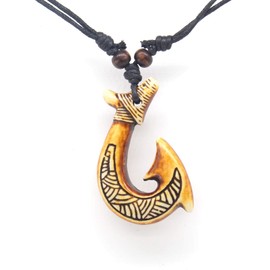 Scddboy Hawaiian Maori Fish Hook Pendant -Maui Beach Sufer Tribal Necklace, Resin