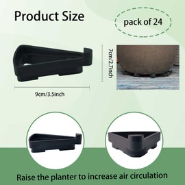 Roucerlin 24 Pack Plant Pot Feet, Non Slip Pot Lifter Supports, Invisible Triangle Flower Pot Risers Toes for Outdoor Planters Indoor Garden Potted Better Drainage Protection (Large Black)