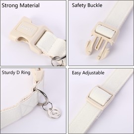 DOGWONG Cotton Hemp Dog Collar, Heavy-Duty White Dog Collar Adjustable Soft Natural Fabric Pet Dog Collar Cute Wedding Puppy Necklace for Small Medium Large Dogs